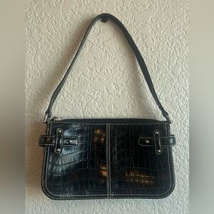 Charter Club Black Crocodile-Embossed Shoulder Bag